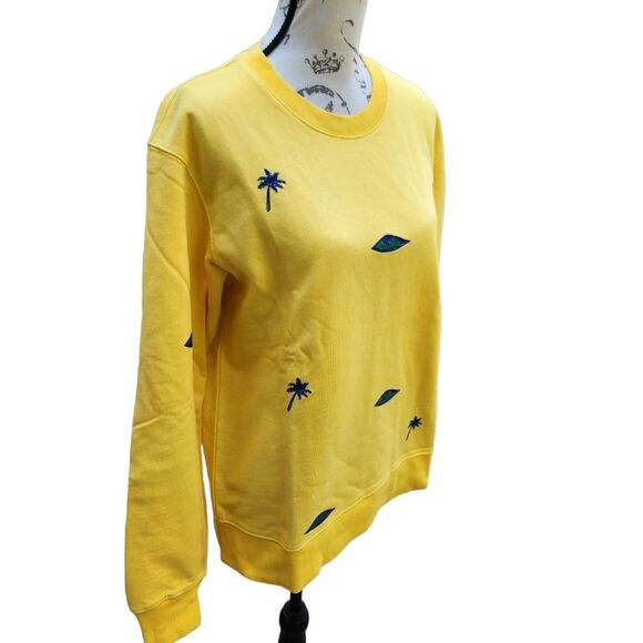 Free People Yellow Vintage Handmade‎ Palm Tree Embroidered Sweatshirt Size Small - Picture 2 of 10
